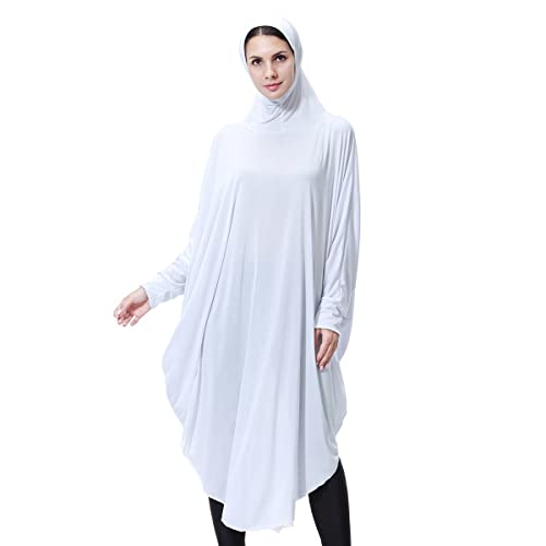 khalat Women's One-Piece Muslim Abaya Dress Large Overhead Prayer Ramadan Long Hijab Dress - color: White, size: Medium