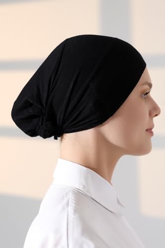 ihvan online, Hijab Cap, Beanie Undercap Scarf, Turban Head Wraps for Women, Hair Wrap, Muslim Under Scarf Hijab Cap - color: Black