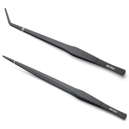 Aquarium Tweezers Extra Long 15 inches Feed Tong Clamps - FEITA Straight and Curved Stainless Steel 38cm Tweezers Set for Fish Tank Plants Aquascape Tools & Reptile Feeding Tongs - Black 2Pcs - color: Black 2pcs