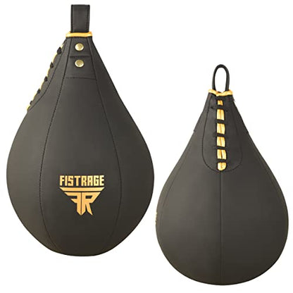 FISTRAGE Speed Ball Boxing Leather MMA Muay Thai Training Punching Dodge Striking Bag Kit Hanging Swivel Workout Speedball Kicking Platform (Golden)