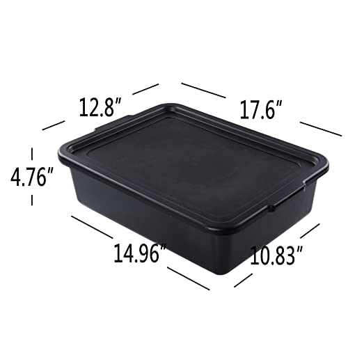 3-Pack Plastic Bus Box with Lid, Commercial Bus Tubs, 13 L, Black - color: Black