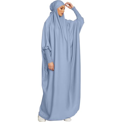 Jazvano Abaya Dress for women 1pc Eid Jilbab Muslim Prayer Clothes Islamic Modest Abayas Dubai Salah Robe - color: A Blue