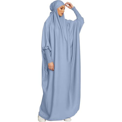 Jazvano Abaya Dress for women 1pc Eid Jilbab Muslim Prayer Clothes Islamic Modest Abayas Dubai Salah Robe - color: A Blue