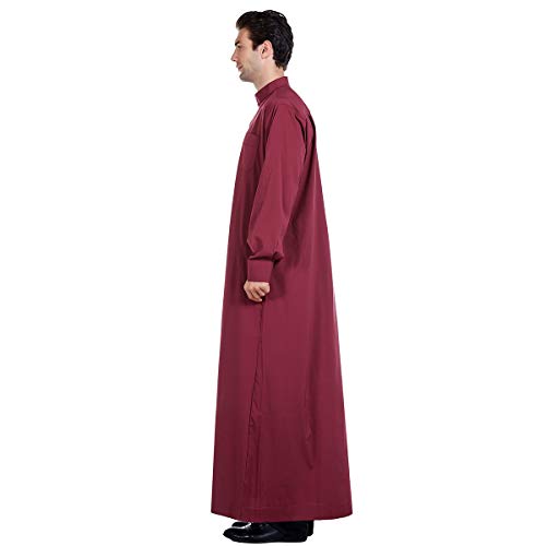 Lenmipot Men's Muslim Clothes Durable Kaftan Robe Dubai Long Gown Ethnic Clothes,1pc Soft Robe - color: B Wine, size: Large