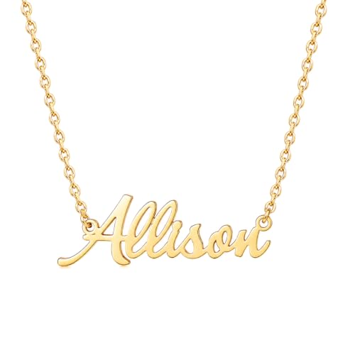 MOMOL 18K Gold Plated Stainless Steel Name Necklace Personalized Custom Name Necklace Customized Nameplate Necklace for women - style: Allison