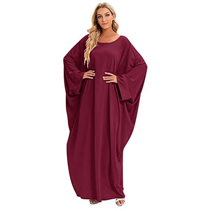 Abayas for women Muslim One-Piece Prayer Dress Ramadan Kaftan Dresses for Women Dubai Islamic Abaya Full Length Dress - color: Wine Red