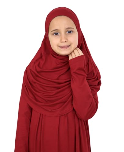 Prien Kids Muslim Prayer Dress With Hijab & Pouch, Soft Viscose Abaya For Girls, Islamic Clothes, Robe For Eid, Ramadan - color: Burgundy