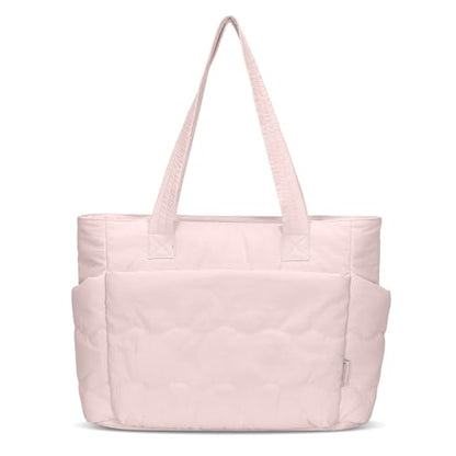 Hynes Eagle Tote Bag for Women Quilted Travel Bag Lightweight Puffer Tote Shoulder Handbag with Compartments Work/Gym/Teacher - color: Pink