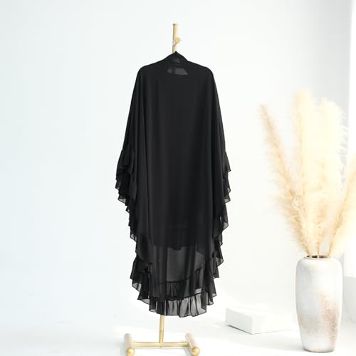 khalat Women's Hijab Chiffon Hijab for Women Muslim 2 Layers Ruffle Lightweight Large Hijab - color: Black