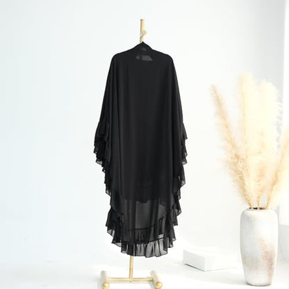khalat Women's Hijab Chiffon Hijab for Women Muslim 2 Layers Ruffle Lightweight Large Hijab - color: Black