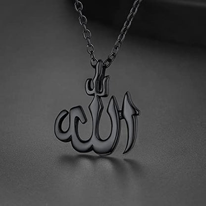U7 Allah Pendant Necklace with Chain Platinum / 18K Gold Plated Muslim Jewelry Islamic Pendant - color: 01.Polished Black