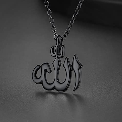 U7 Allah Pendant Necklace with Chain Platinum / 18K Gold Plated Muslim Jewelry Islamic Pendant - color: 01.Polished Black