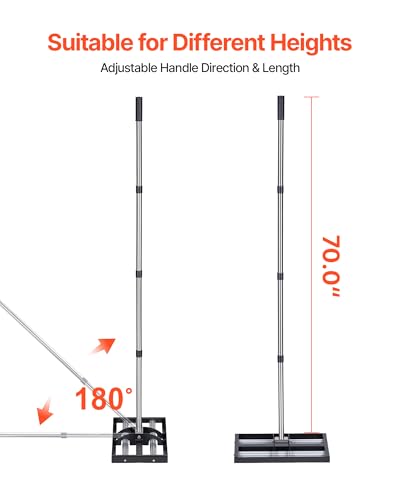 VEVOR Updated Lawn Leveling Rake with Roller, 17" x 10" Stainless Steel Lawn Leveler with 63.4" Adjustable Handle, Heavy Duty Yard Leveling Rake, Effort Saving Lawn Leveling Tool for Yard Golf Court - size: 10x17x70in (with Roller)