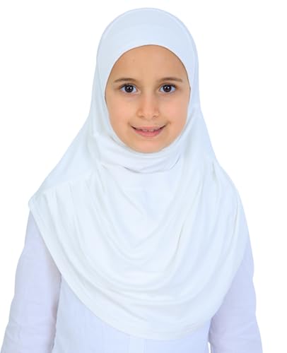 Prien Ready To Wear Hijab For Girls, Soft Viscose Muslim Scarf For Kids, Instant Islamic Clothing For Women For Ramadan, Eid - color: White
