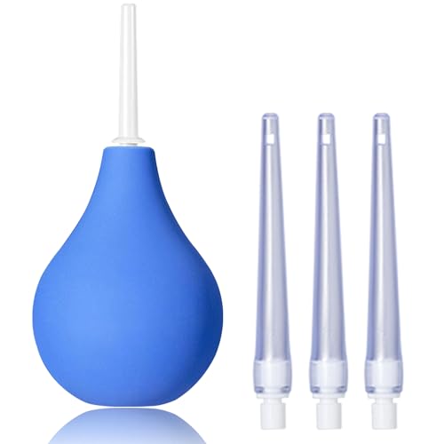 TopQuaFocus 8oz Enema Bulb Kit Anal and Vaginal Douche Bulb for Men Flushing System Enemas Silicone Bulb 4 Replaceable Tips (Blue, 224ml) - color: Blue, size: 224ml
