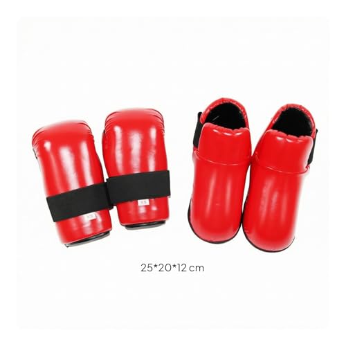 Milageto Taekwondo Guard Set Padded Foot Protectors Curved Openings Taekwondo Sparring Gloves - color: Red, size: X-Small
