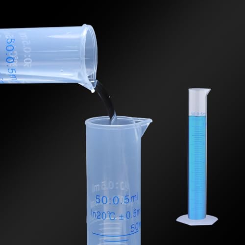 Antrader Measuring Cylinder, 3-Pack Transparent Graduated Test Tube Plastic Lab Cylinder Flask with 2-Sided Marking, 50ml