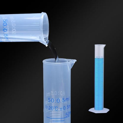 Antrader Measuring Cylinder, 3-Pack Transparent Graduated Test Tube Plastic Lab Cylinder Flask with 2-Sided Marking, 50ml