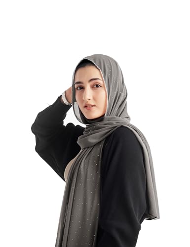 Hijab for Women Premium Chiffon Hijab Rhinestone Hijab Scraf for Women Muslim - color: Dark Grey