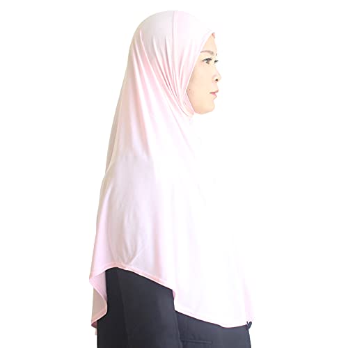Women's Instant Hijab Muslim Headscarf Prayer Scarf Soft Breathable Stretchy Wrap - color: Pink