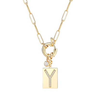 Mint & Lily Gold Initial Necklace for Women – 18K Gold Plated 24” Paperclip Chain with Sparkling Letter Pendant - style: Letter: Y