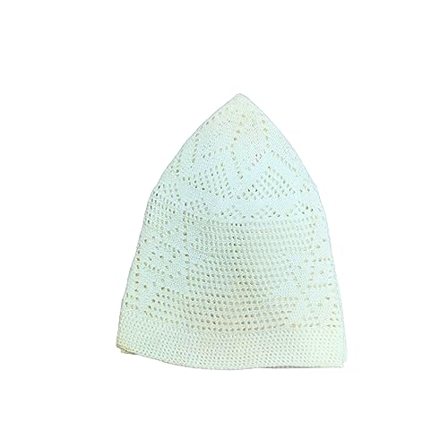 Muslim Prayer Caps by Feeha - White Knitted Kufi, Zakir Naik Caps, Taqiya Takke Peci for Men
