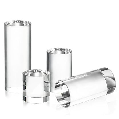 ZEERSHEE 4-Pack Clear Glass Cylinder Display Risers Crystal Blocks Display Stand for Collectibles Art Craft Transparent Solid Bases for Jewelry Cosmetic Crafts Closet Show(4''/3.2''/2.4''/1.6'')
