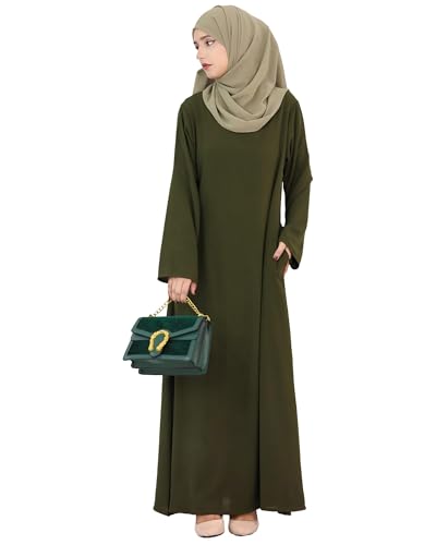 Solid Color Women Abaya Modest Muslim Prayer Robe Long Sleeve Dubai Maxi Dress Islamic Lightweight Dress - color: Armygreen, size: X-Large