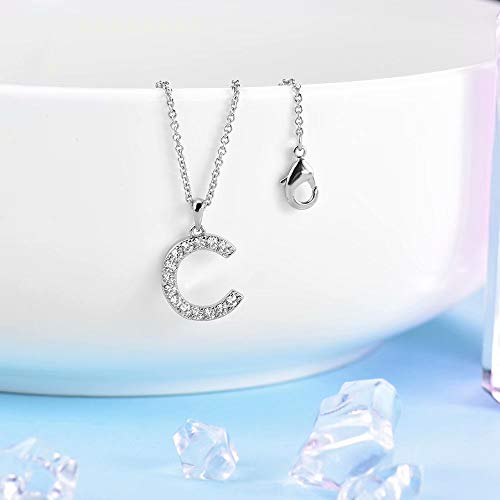 Tarsus Initial Cubic Zirconia Necklace Jewelry Gifts for Women Adjustable Chain 18" + 2" - style: Silver-C-Diamond style