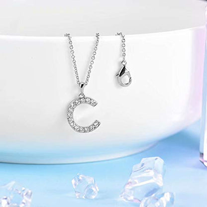 Tarsus Initial Cubic Zirconia Necklace Jewelry Gifts for Women Adjustable Chain 18" + 2" - style: Silver-C-Diamond style