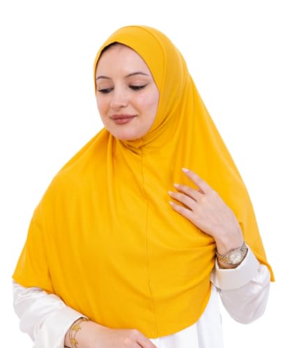 Prien Ready Hijab For Women, One Piece Muslim Instant Turban, Easy To Wear Long Head Scarf, Turkish Islamic Clothes For Abaya - color: Deep Yellow