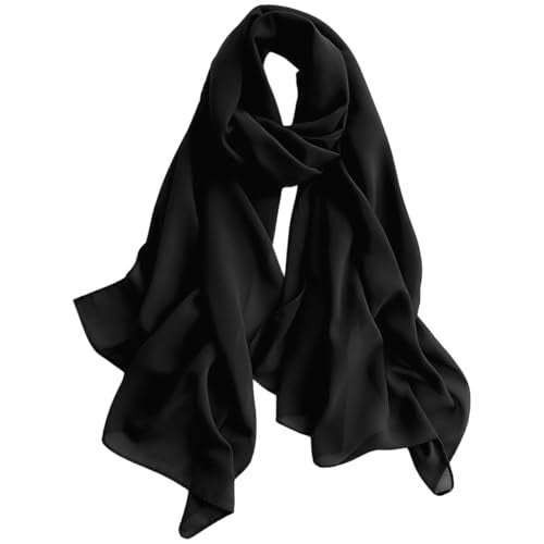 Harewom Chiffon Hijab for Women Sheer Shawl and Wraps for Wedding Bridal Scarves Summer Lightweight Sun-proof Scarf - color: Black Chiffon Hijab Shawl Wraps