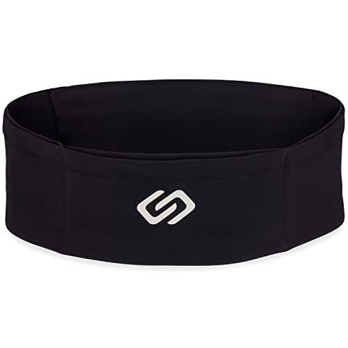 Sporteer VersaSlim Running Belt - Low-Profile Workout Waist Pack for Gym & HIIT - Zero-Bounce Minimalist Phone Holder for Activewear - Nylon Spandex Blend (Black, X-Small) - size: X-Small