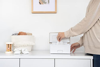Ubbi Baby Wipes Dispenser with Weighted Plate, Taupe | Rubber Seal Keeps Wipes Fresh, Non-Skid Feet, Holds Standard Pack of Wipes, Baby Changing Station Essential - color: Taupe Wipes Dispenser, size: 1 Count (Pack of 1)