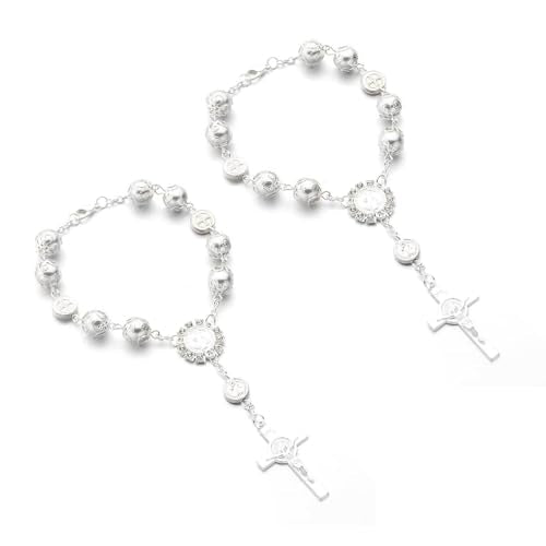 Ohleats Car Rosary for Rearview Mirror, Cross Blessing Pendant, 2 Pcs Silver - color: Silver-2PCS