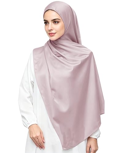 Lina & Lily Luxury Satin Hijab Head Scarf Shawl Wrap for Muslim Women Extra Long - color: Light Mauve
