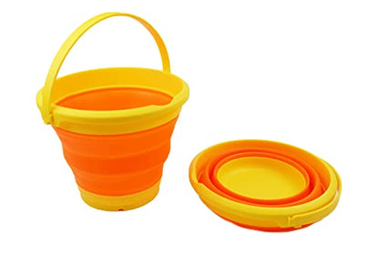 SAMMART 5.5L (1.4 Gallon) Collapsible Plastic Bucket - Foldable Round Tub - Portable Fishing Water Pail - Space Saving Outdoor Waterpot (Yellow/Carrot (Set of 2)) - color: Yellow/Carrot (Set of 2)