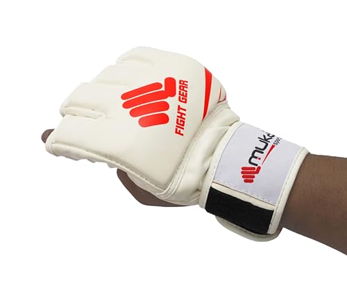MMA Gloves Men - Open Palm Punching Bag Gloves – Synthetic Leather Martial Arts Boxing Gloves for Men and Women - Workout Gloves for Grappling, Sparring, Muay Thai & Kickboxing - color: White