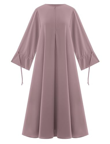 ABEWIP Muslim Dresses for Women Long Sleeve Tie Cuffs Islamic Prayer Dress Abaya Kaftan Dubai Casual Dress - color: Taro Purple, size: Medium