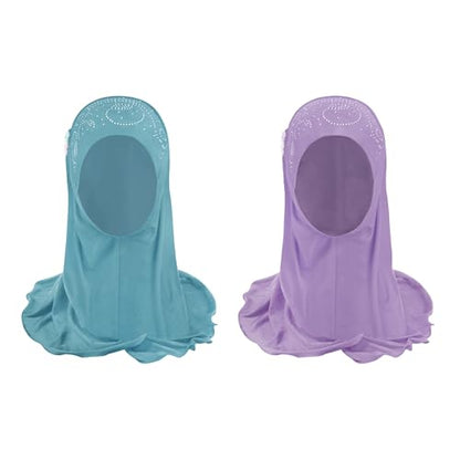 Clobeau Muslim Girls Hijab Scarfs Head Wrap Scarf for Girls Age 2-4 - color: Cyan+purple