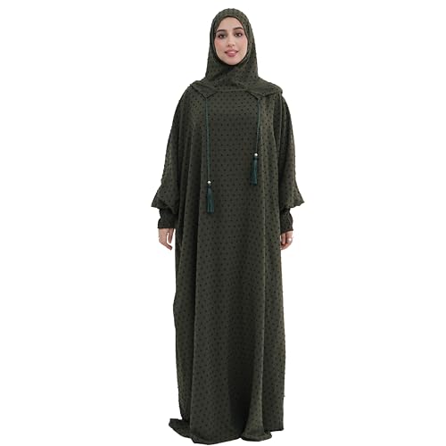 Polka Dot Abaya| Hooded Abaya for Muslim Women| 1pc Hoody Dress| Maxi Dress - color: Arny Green, size: Size 2