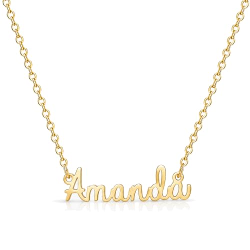 MOMOL 18K Gold Plated Stainless Steel Name Necklace Personalized Custom Name Necklace Customized Nameplate Necklace for women - style: Amanda
