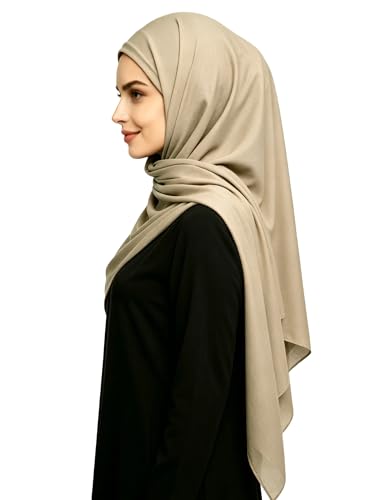 Lina & Lily Non-see-through Premium Jersey Maxi Hijab Head Scarf Wrap for Muslim Women - color: Khaki