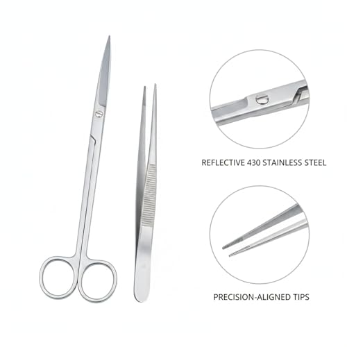 Aquarium Maintenance Tool Set - 430 Stainless Steel Long Reach Scissors, Tweezers & Sand Shovel for Fish Tanks - size: 9.84 x 1.18 x 0.24 in