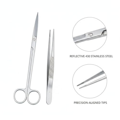 Aquarium Maintenance Tool Set - 430 Stainless Steel Long Reach Scissors, Tweezers & Sand Shovel for Fish Tanks - size: 9.84 x 1.18 x 0.24 in