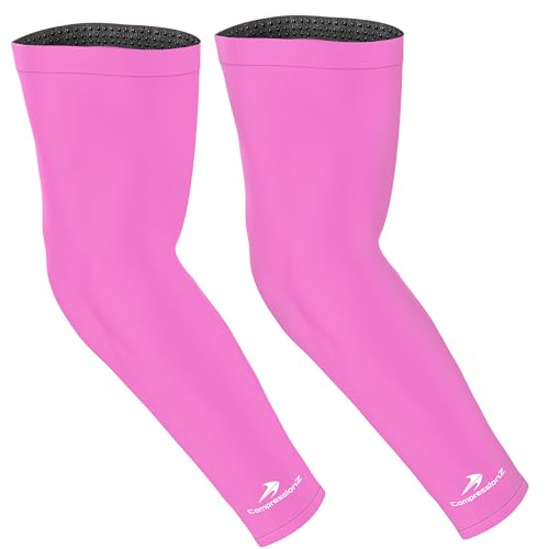 CompressionZ Compression Arm Sleeves for Men & Women| Cooling UV Sun Protection Elbow Pain Relief for All Sports and Recovery - color: Pink: Pair, size: Small