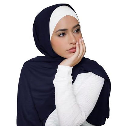 Hijab Scarf for Women Soft Cotton Muslim Jersey Hijab Head Wrap Scarves Fashion Long Scarf Shawls - color: Navy