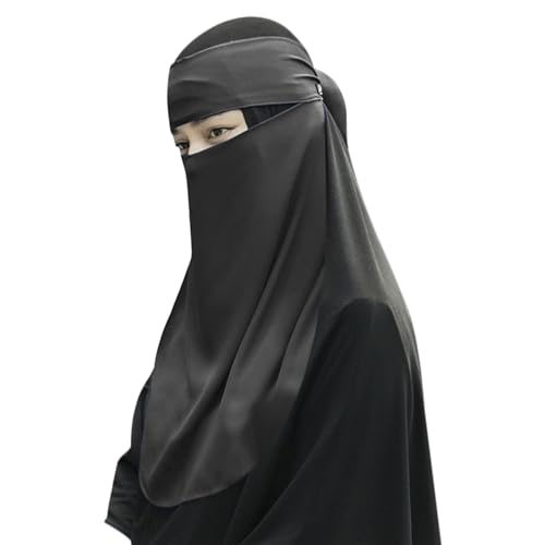 Single Layer Niqab, Soft Chiffon Muslim Veil Face Cover, One Layer Nose Piece, Hijab Prayer Face Mask for Women Men - color: Grey