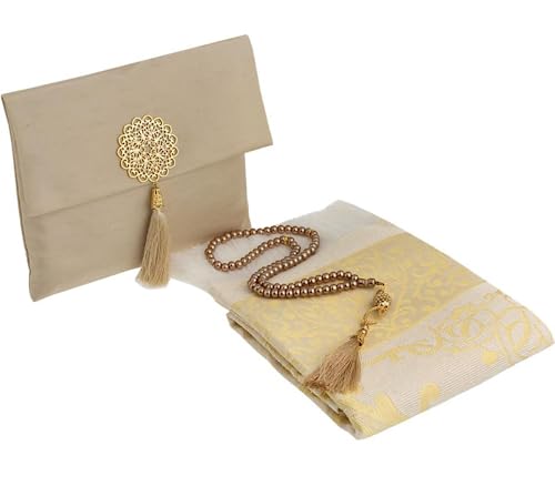 Prien Muslim Prayer Rug With Tasbih and Portable Bag, Muslim Gift For Women Men, Mubarak Islamic Box, Soft Mat Islam Gifts Set, Turkish Sajadah For Ramadan, Eid, Hajj, Travel, Pray (Brown) - color: Brown