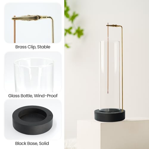 Incense Holder for Sticks, Anti-Ash Flying Incense Burner with 30 Incense Sticks, Detachable Glass Ash Catcher - color: Black